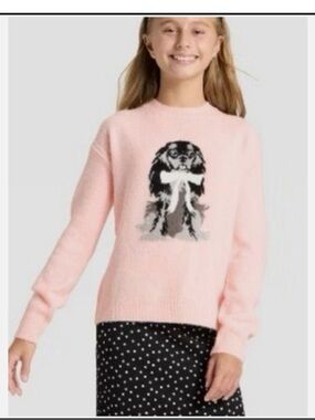 art class Light Pink Crewneck Sweater with Black & Gray Dog Graphic